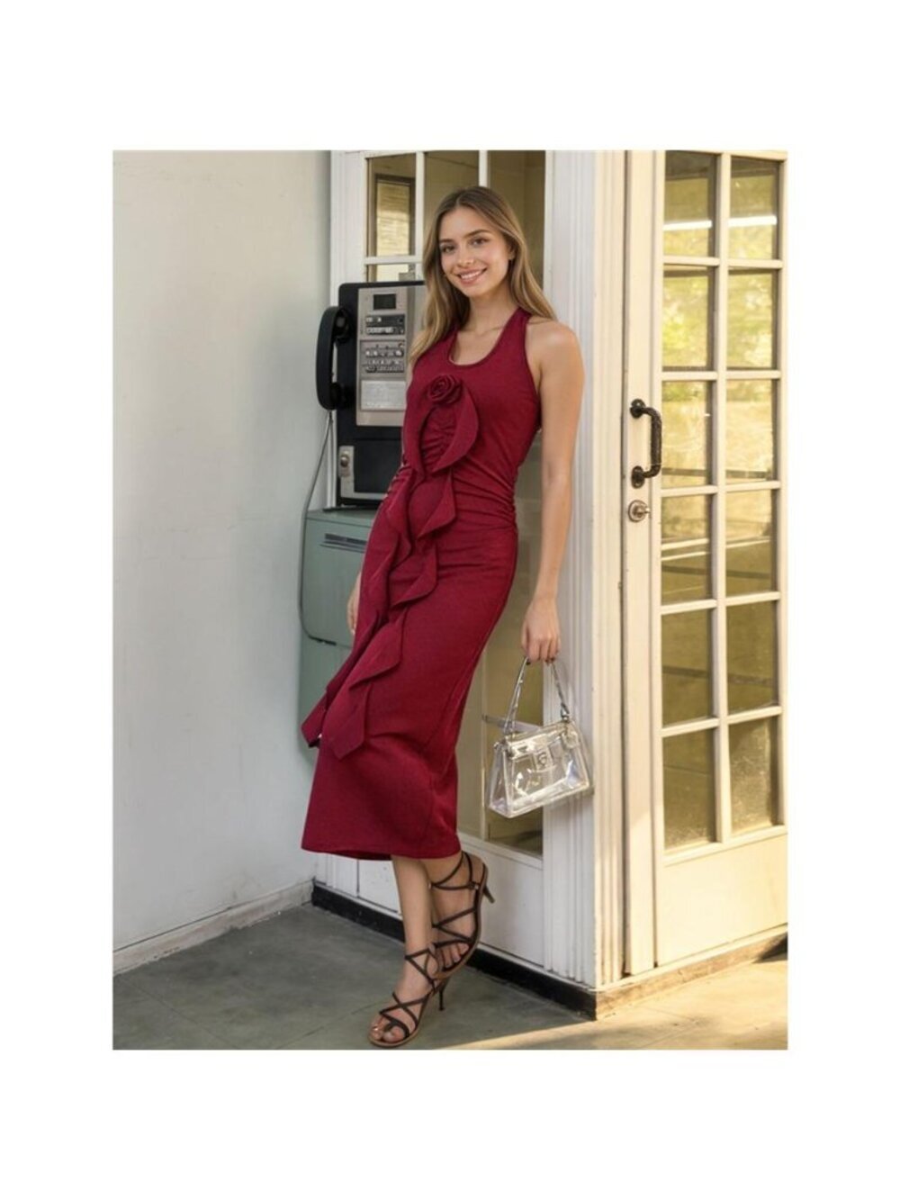 Halter Neck Ruffle Midi Dress - Picture 5 of 9